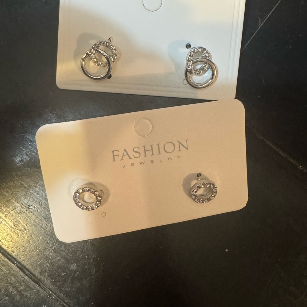 Fashion Jewelry Silver Crystal Circle Stud Earrings Duo